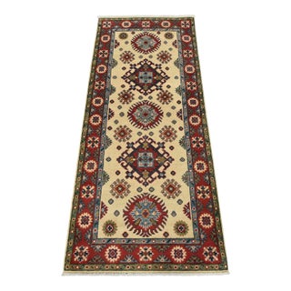 Kazak Runner 2’7” X 6’2” Red Wool Tribal Hand-Knotted Oriental Rug For Sale