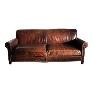 Restoration Hardware Distressed Cigar Leather Sofa For Sale
