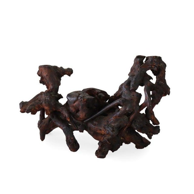 19th Century Chinese Carved Wood Folklore Figure With Wood Base 19thC - Set of 2 For Sale - Image 5 of 8