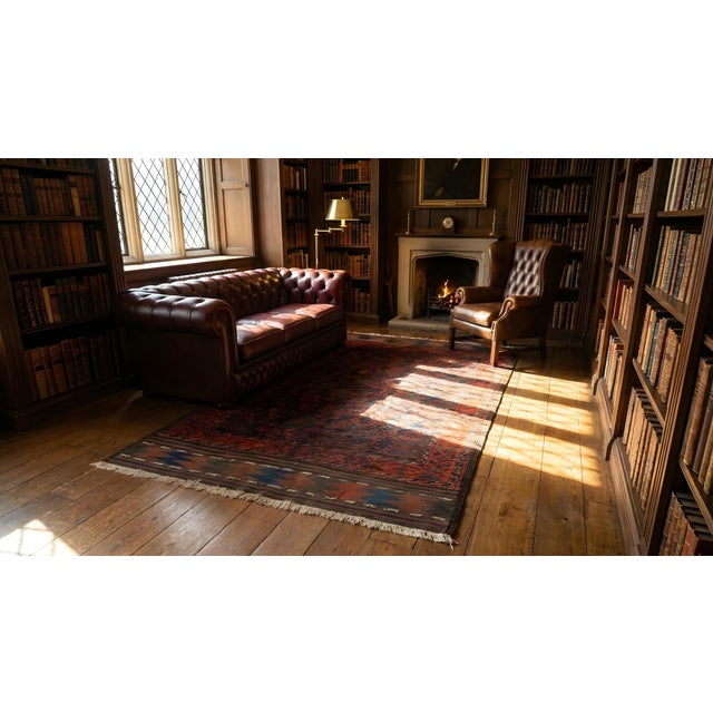 1880s Brown Blue Geometric Tribal Antique Persian Baluch Carpet 3'2" X 5'6" Woven Wool Rug For Sale - Image 12 of 14