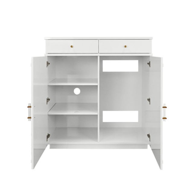 Contemporary Matthew Izzo Home Glenny White Lacquer Two Door/Two Drawer Cabinet With Acrylic and Brass Hardware For Sale - Image 3 of 6