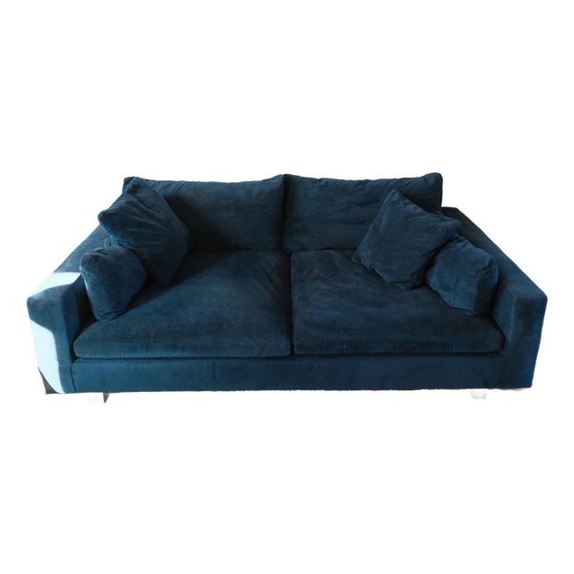 West Elm Harmony Extra Deep Sofa in Ink Blue Performance Velvet For Sale