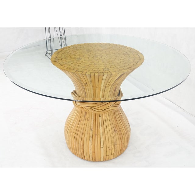 Brown Sheaf of Bamboo Round Glass Top Onion Shape Single Pedestal Dining Table For Sale - Image 8 of 12