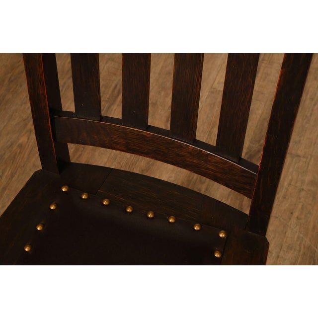 Mission Style Antique Oak Rabbit Ear Side Chair With Leather Seat For Sale - Image 9 of 18