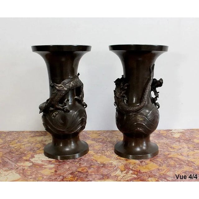 Japanese Vases in Patinated Bronze, 1900s, Set of 2 For Sale - Image 13 of 18