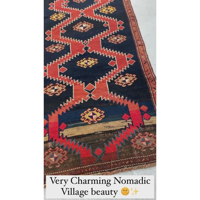 Name: POWERFUL Antique Rug | Geometric Moody and Rich Antique Karabagh from the Caucasus Mountains | 4.1 x 8.3 Size: 4.1 x...