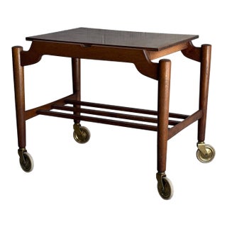 Vintage Danish Modern Teak Bar Cart Serving Trolley on Casters For Sale