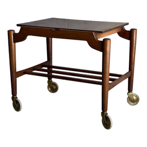Vintage Danish Modern Teak Bar Cart Serving Trolley on Casters