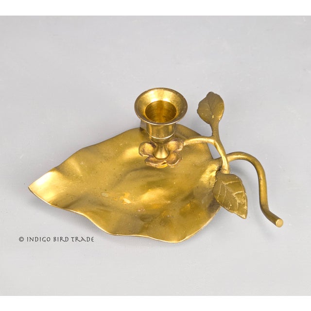 Vintage Solid Brass Leaf Candlestick Holder For Sale In Greenville, SC - Image 6 of 8