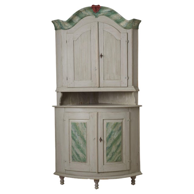 Swedish Rococo to Neoclassical Transitional Corner Cabinet For Sale