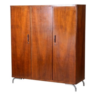 Bauhaus Wardrobe in Chromed Steel and Walnut by Slezak, Czech, 1930s For Sale