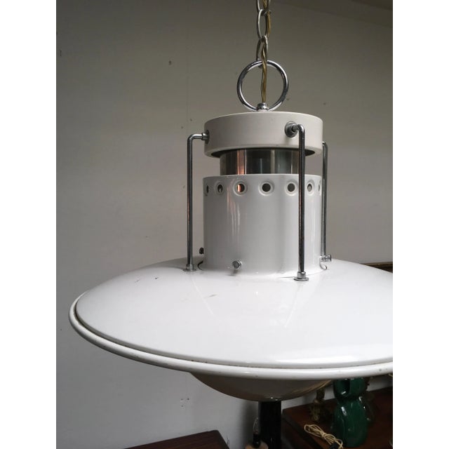 Metal 1980s Forecast Lighting Postmodern Pendant Chandelier, Los Angeles, White & Chrome For Sale - Image 7 of 11