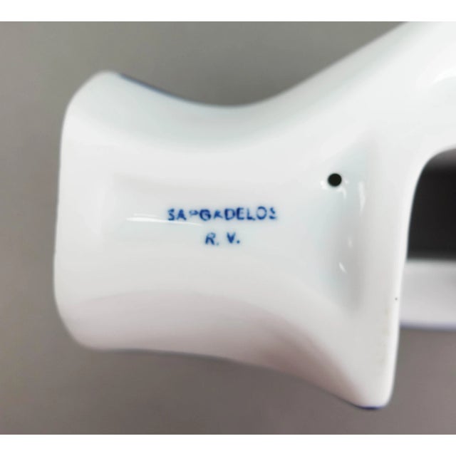 Blue Sargadelos Spain Vintage Porcelain Modernist Hand Sculpture For Sale - Image 8 of 9