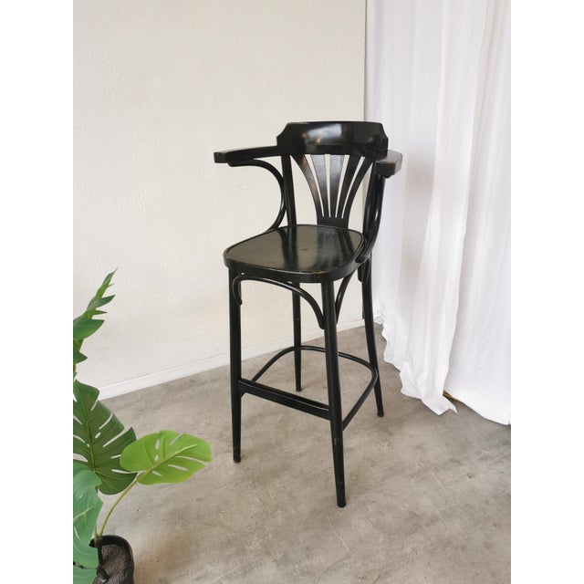 Mid-Century Black Bentwood Bar Chair in the style of Thonet, 1970s For Sale - Image 18 of 18