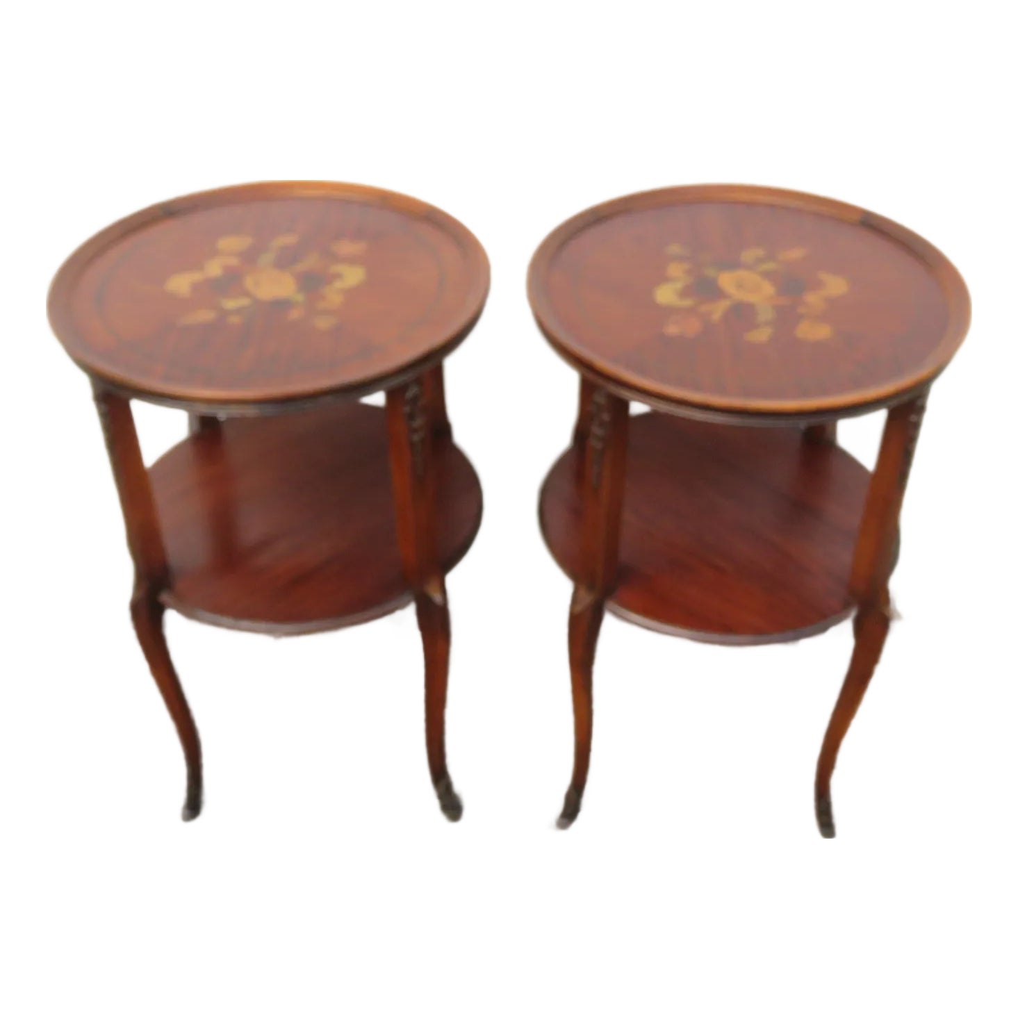 Late 1800s French Two Tiers Inlay Side End Tables a Pair 6105 | Chairish