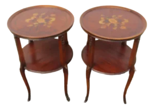 Late 1800s French Two Tiers Inlay Side End Tables a Pair 6105