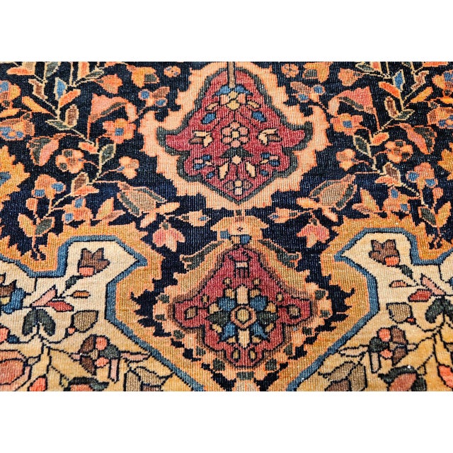 19th Century Persian Farahan Sarouk Rug, Hand-Knotted Wool, Floral Pattern, Navy & Plum Red, 4x6 For Sale - Image 15 of 18