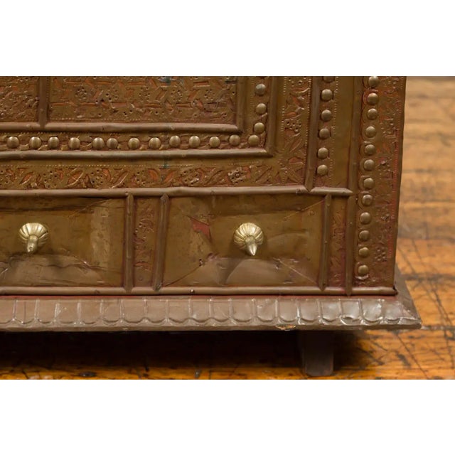 Antique Indian Blanket Chest with Bronze Sheathing, Geometric Patterns and Studs For Sale - Image 12 of 13