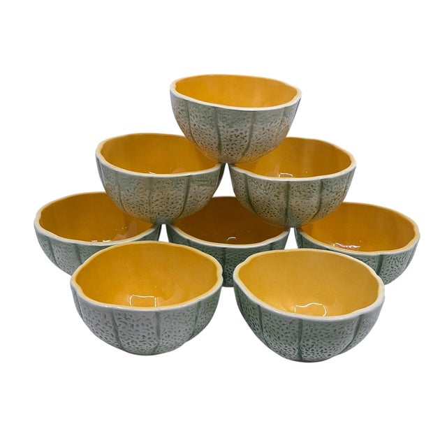 Mid-Century Modern Vintage 1970s Shafford Orange and Green Cantaloupe Bowls - A Set of 8 For Sale - Image 3 of 9