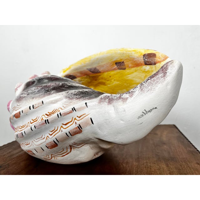Large Vintage Mexican Hand Painted Ceramic Shell For Sale - Image 4 of 10