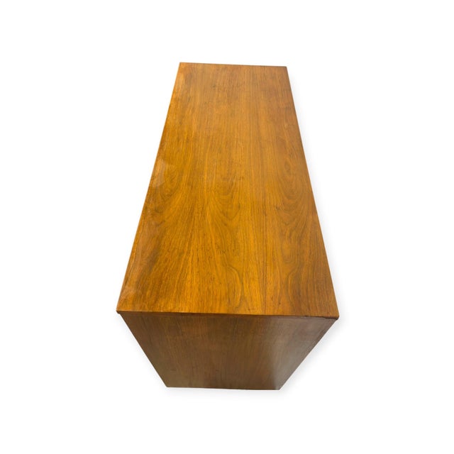 Vintage Mid-Century Modern Highboy Dresser Dovetailed Drawers Brass Finished Pulls. For Sale - Image 12 of 12