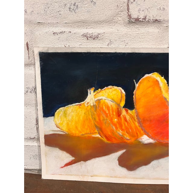 1990s Original Signed Oil Pastel Still Life – Vibrant Oranges & Yellow Fruit, Unknown Artist For Sale - Image 4 of 6