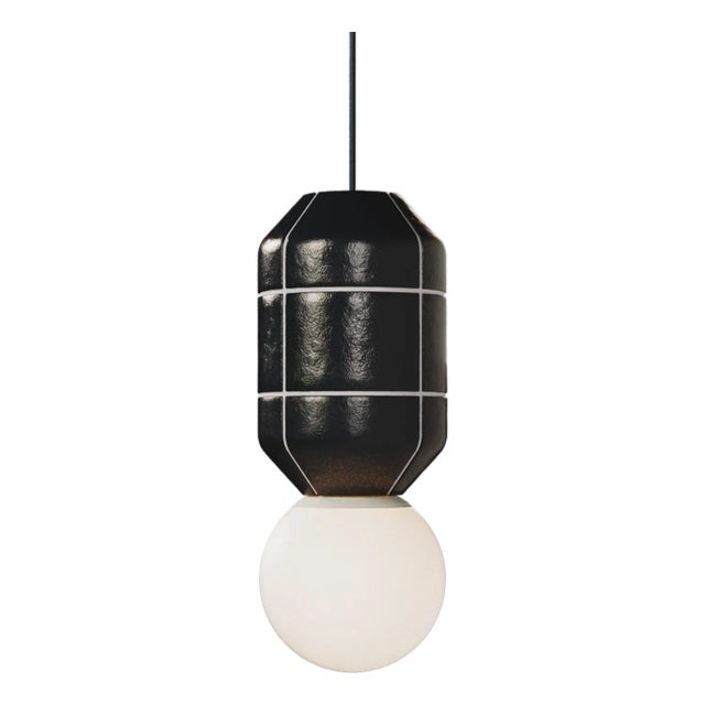 Contemporary Ceramic Base Spot Pendant Lamp Modern Handcrafted Black For Sale