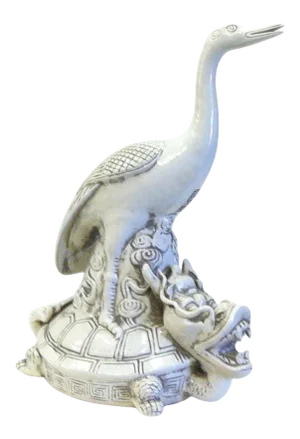 Handmade Chinese Off White Porcelain Crane on Dragon Turtle Figure