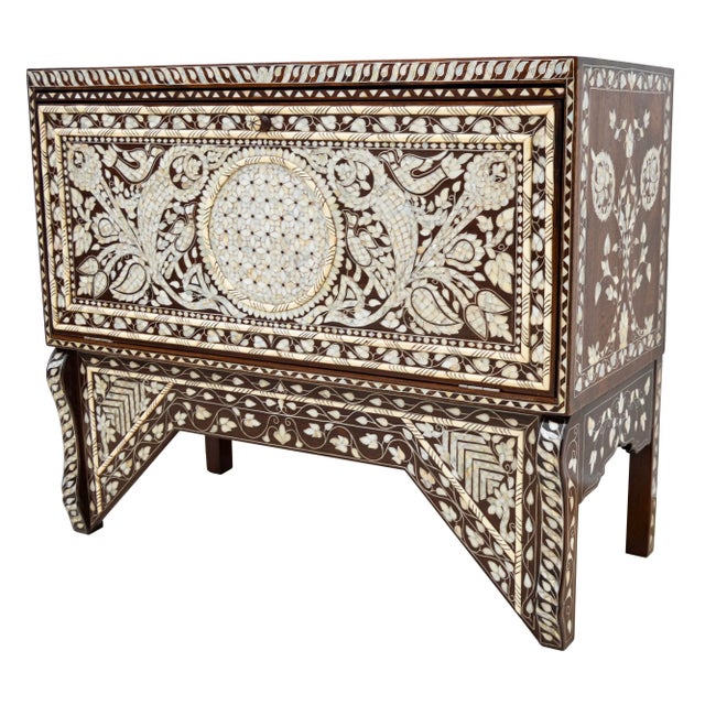 Vintage Moorish Mother-Of-Pearl Console Table & Mirror Set For Sale - Image 9 of 13