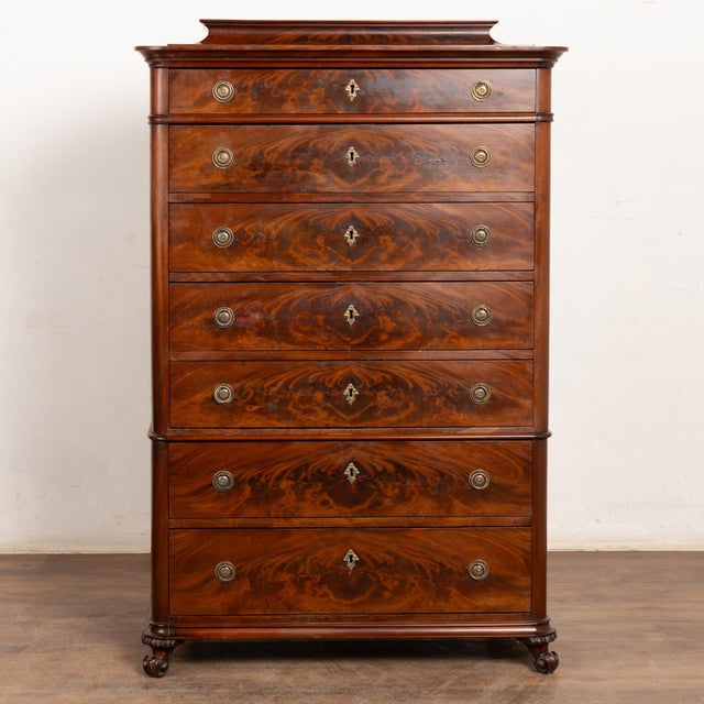 Biedermeier 19th Century Biedermeier Mahogany Chest of Seven Drawers Highboy, Denmark For Sale - Image 3 of 10