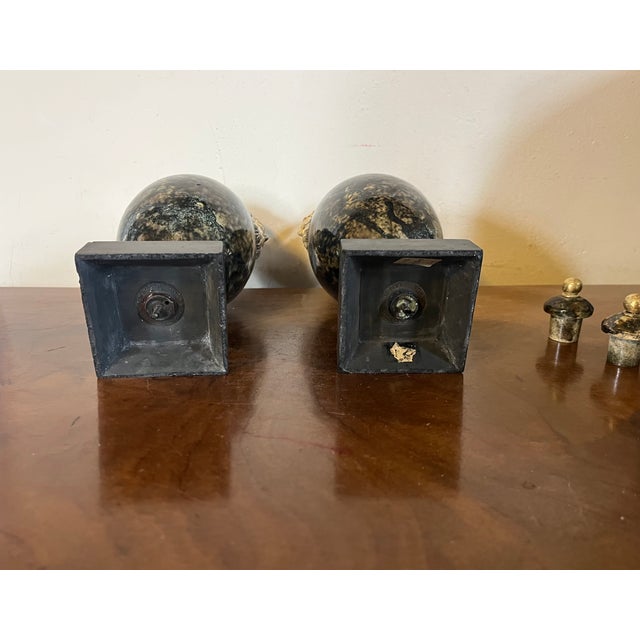 Antique 18th Century George III Wedgwood & Bentley Creamware Urns or Mantel Vases With Faux Stone Glaze & Satyr Mask Handles Circa 1780 - A Pair For Sale - Image 16 of 18