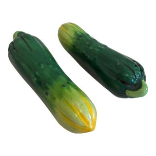 Vintage Ceramic Zucchini Salt & Pepper Shakers, Mid-Century Vegetable Tabletop Décor - Set of 2 For Sale