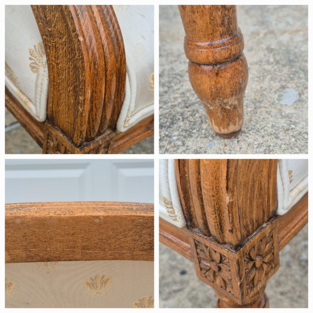 1990s Century Furniture Louis XVI Oak Open Arm Chairs Fauteuils for Reupholstery, a Pair For Sale - Image 11 of 12