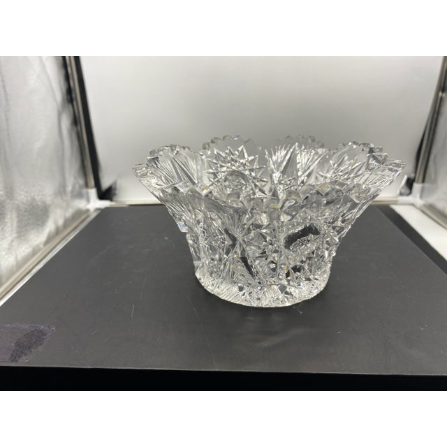 Corning Inc. Vintage 1853 Corning American Brilliant Period Cut Glass J Hoare Flared Bowl With Sawtooth Rim For Sale - Image 4 of 5