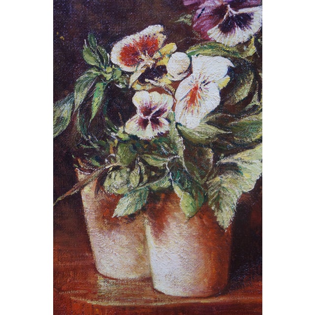 20th Century Still Life With Pansies Oil Painting After Henri Fantin-Latour 29" For Sale - Image 9 of 10