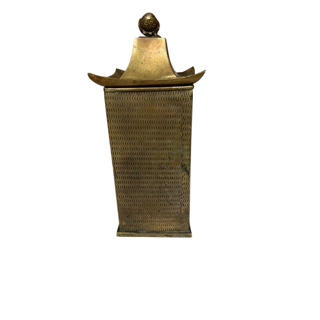 Vintage Handmade Pagoda Brass Biscuit Jar, Tea Caddy, Canister For Sale - Image 4 of 4