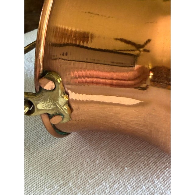 Metal Vintage Copper Planter Utensil Pot With Hinged Brass Handle MCM Lodge CabinCore For Sale - Image 7 of 10