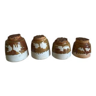 Vintage Mid Century Studio Pottery Canister Set of 4 With Cork Lids Signed Lair For Sale