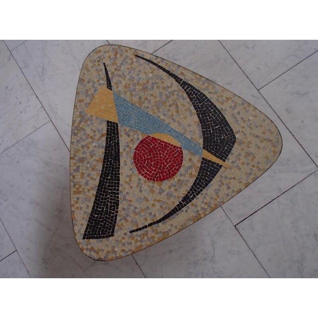 Metal Triangular Mosaic Table with Brass Trim and Black Feet, 1950s For Sale - Image 7 of 12