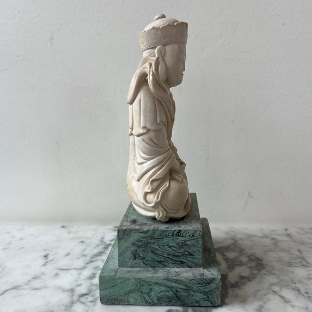 Asian Metropolitan Museum Vintage Replica Seated Buddha on Green Marbled Stand For Sale - Image 3 of 6