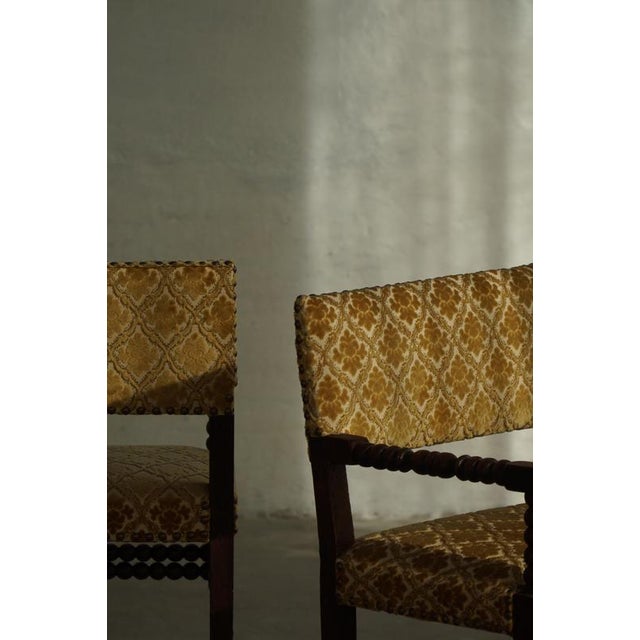 French Louis XIII Style Bobbin Armchair with Patterned Fabric, 1930s For Sale - Image 11 of 18