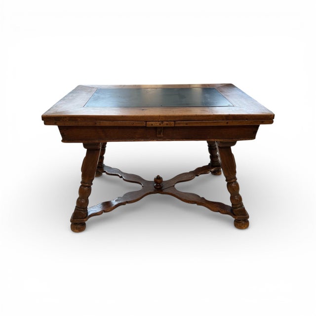 19c Swiss Antique Walnut Table With Slate & 2 Leaves For Sale - Image 4 of 5