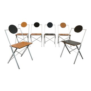 Set of Six Post-Modern r.j.c. Reversible Folding Chairs by René-Jean Caillette For Sale
