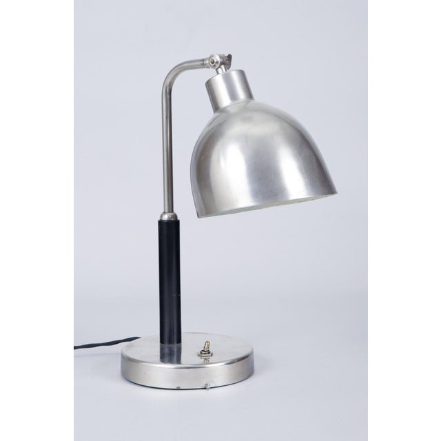 Art Deco Table Lamp in Nickel-Plated Steel and Oak, Czech, 1920s For Sale - Image 6 of 10