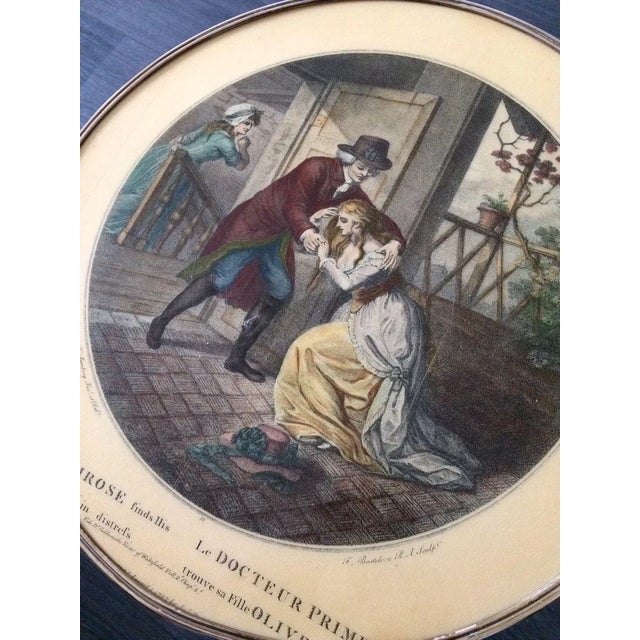 Vintage Midcentury Modern Design brass tripod side table with 19th century novel cover lacquered print. Made in Italy,...