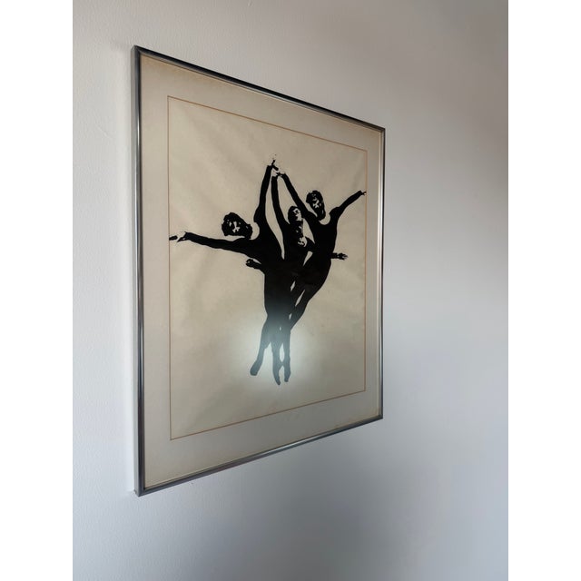 Striking vintage figurative painting depicting three ballet dancers captured in an expressive, graceful composition....
