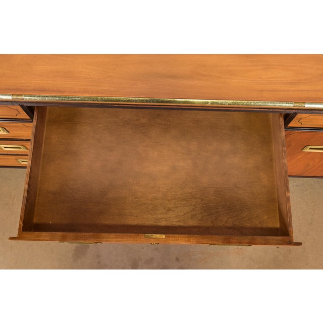 Baker Furniture Mid-Century Hollywood Regency Campaign Satinwood Desk or Executive Credenza, Circa 1960s For Sale In South Bend - Image 6 of 12