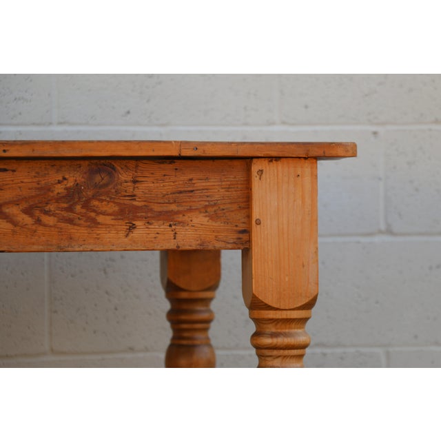 Farmhouse Vintage 1990s Solid Pine Farmhouse Dining Table With Plank Top & Turned Legs For Sale - Image 3 of 18