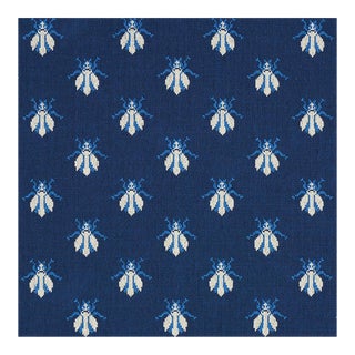 Schumacher Bee Epingle Fabric in Blue For Sale