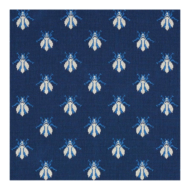 Schumacher Bee Epingle Fabric in Blue For Sale